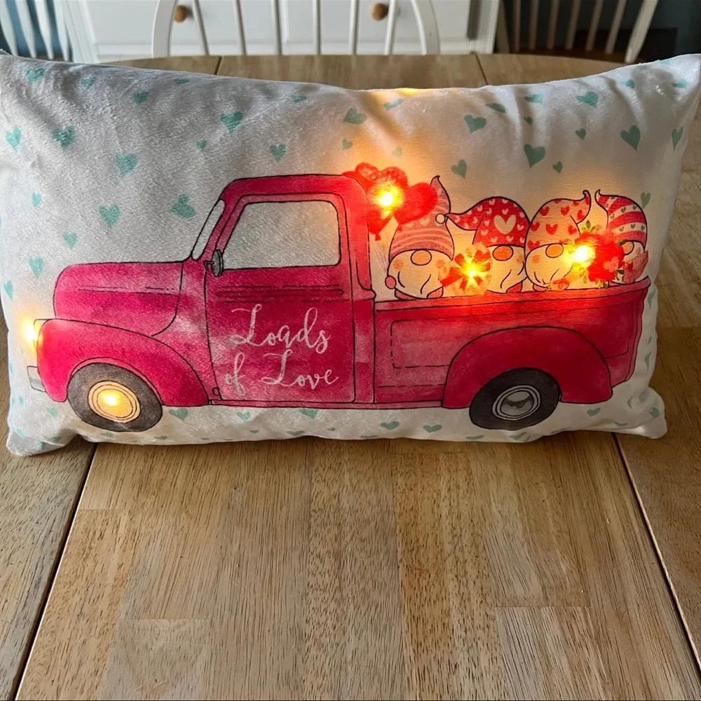 Valentines “Loads of Love” Gnome Throw Pillow with Lights